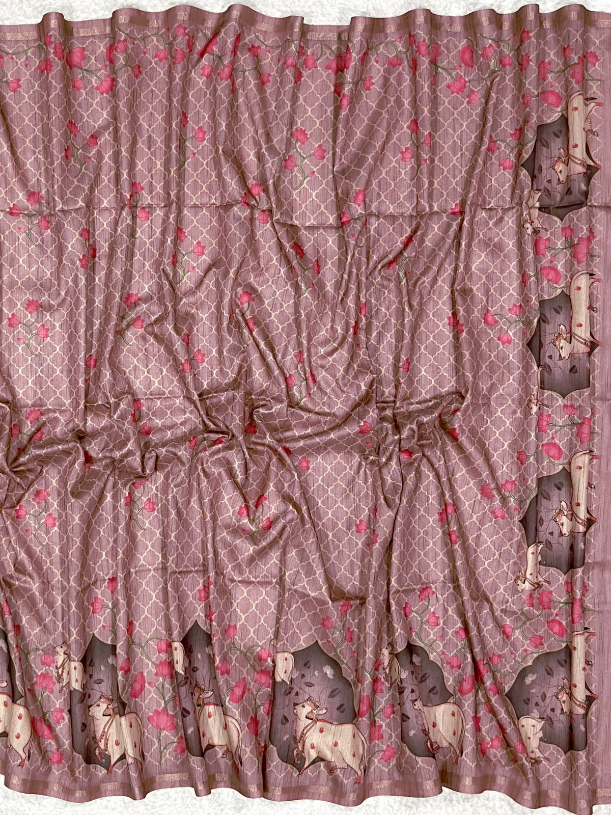 Thulian Pink Tussar Silk Saree
