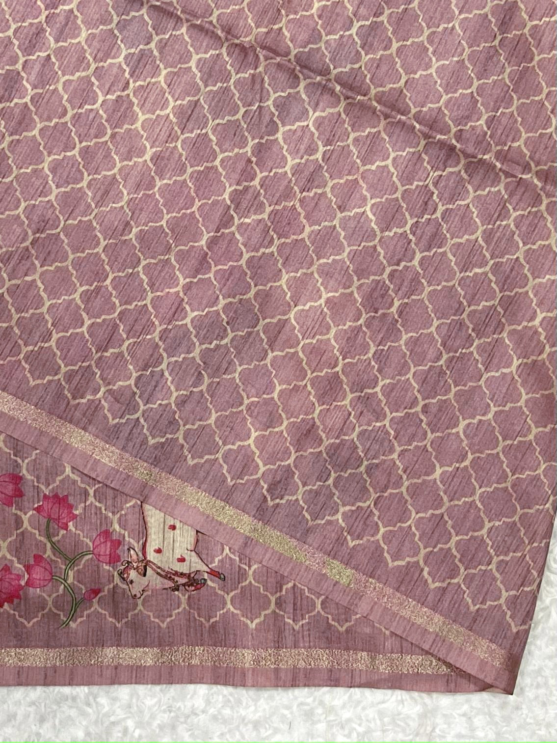 Thulian Pink Tussar Silk Saree