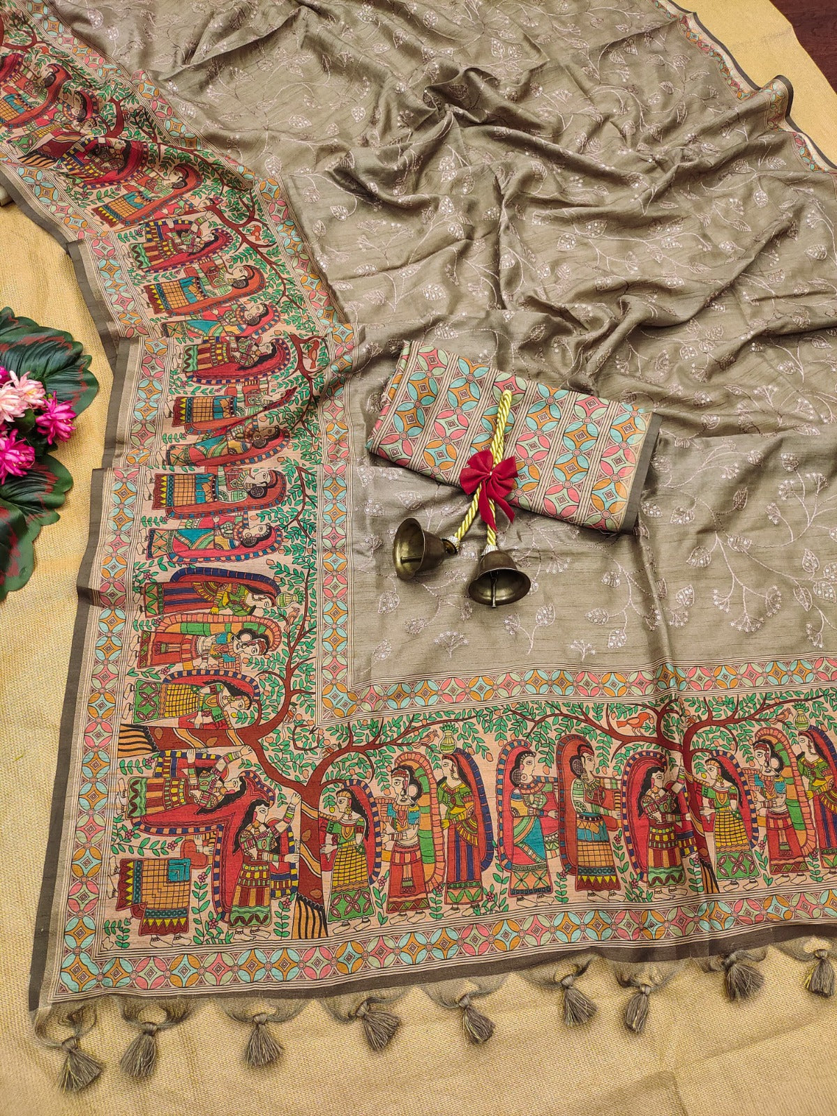 Tortilla Brown Premium Tussar Silk Saree