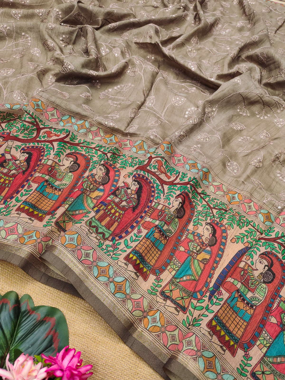 Tortilla Brown Premium Tussar Silk Saree