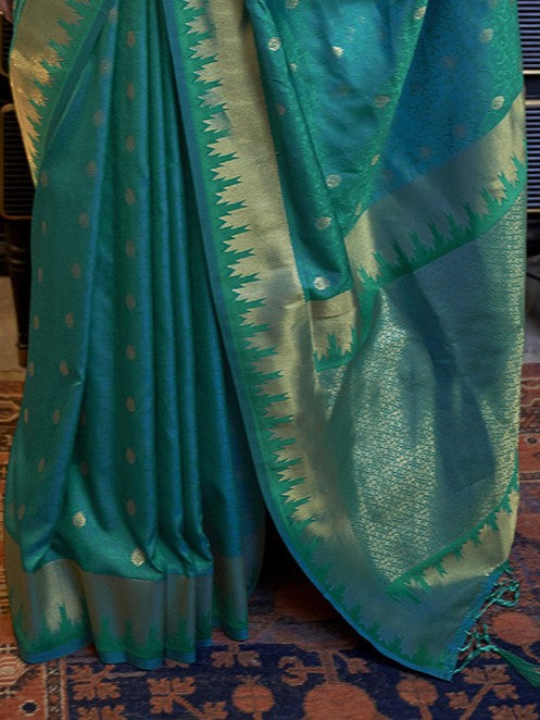Turquoise Green Woven Kanjivaram Silk Saree