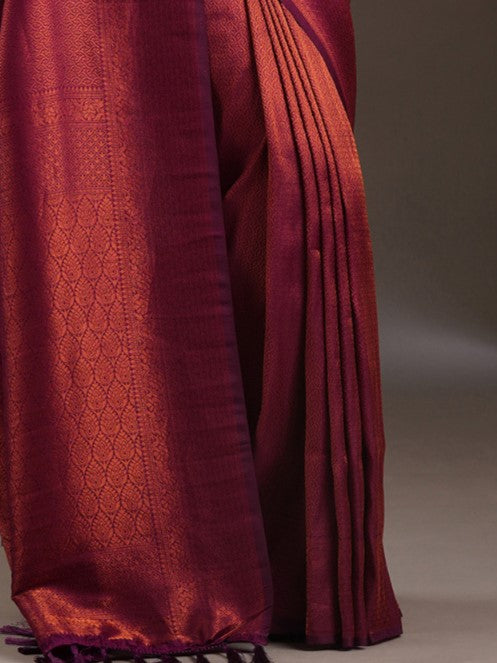 Wine Red Woven Kanjivaram Saree
