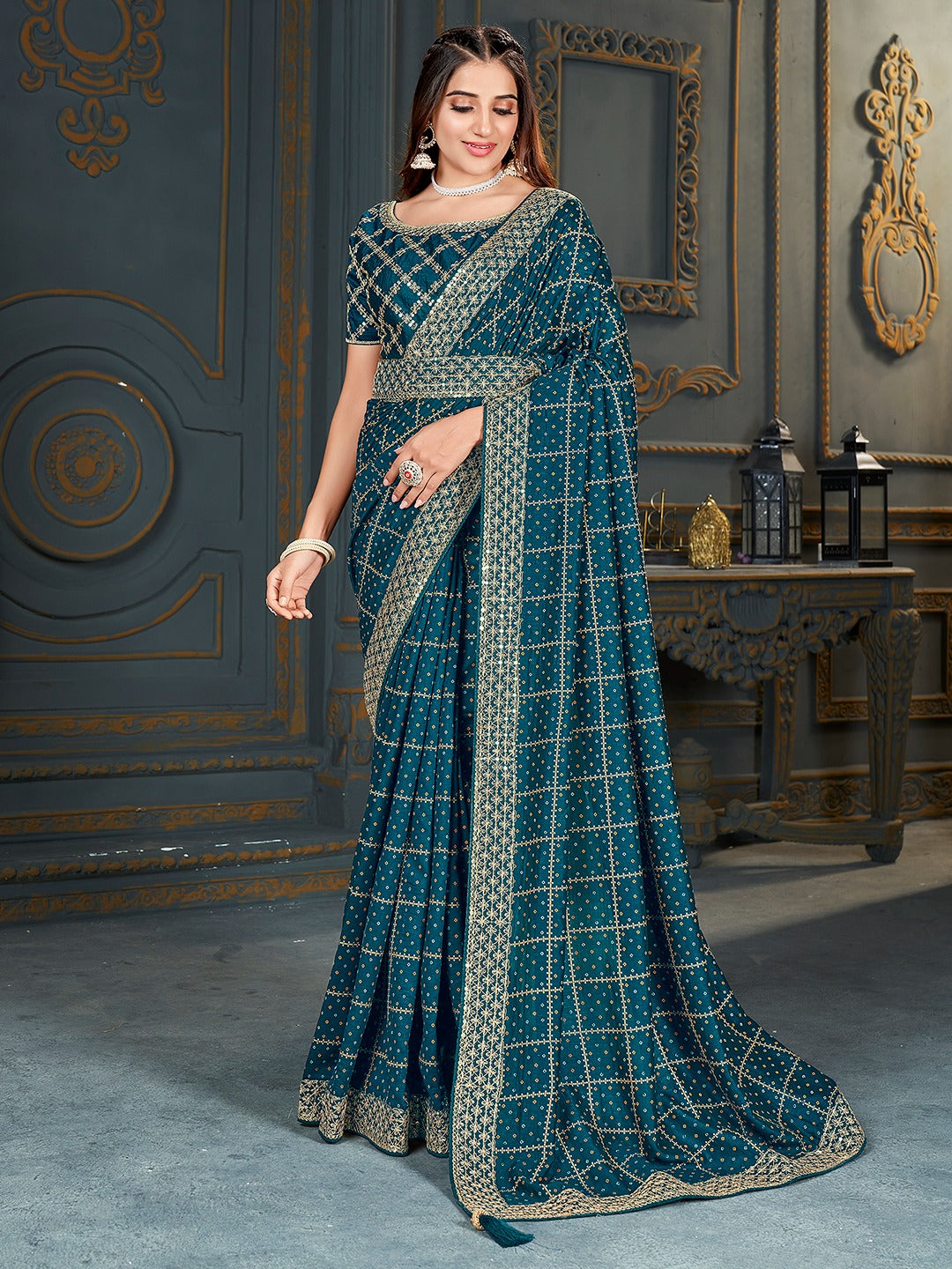 Yale Blue Bandhani Silk Saree
