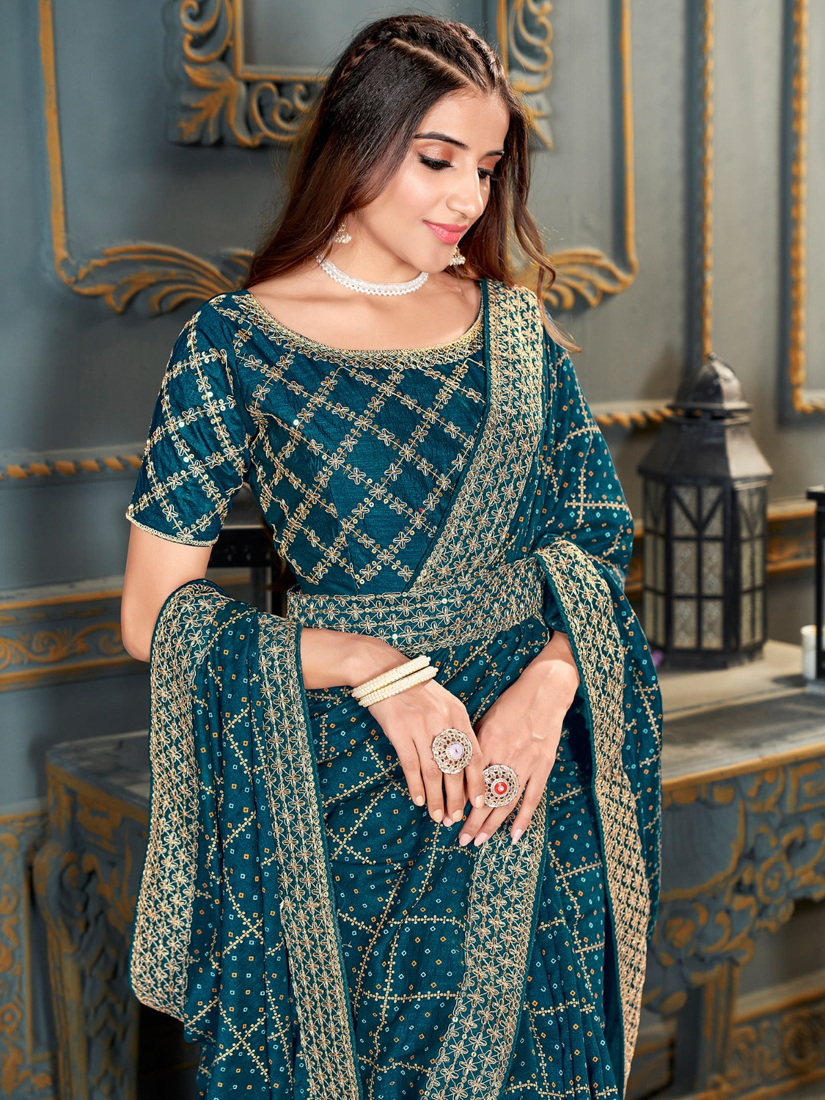 Yale Blue Bandhani Silk Saree