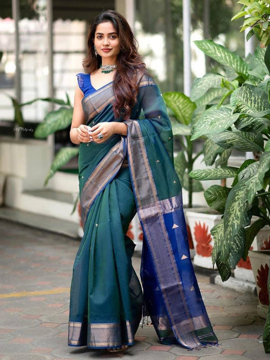Carolina Blue Woven Banarasi Silk Saree
