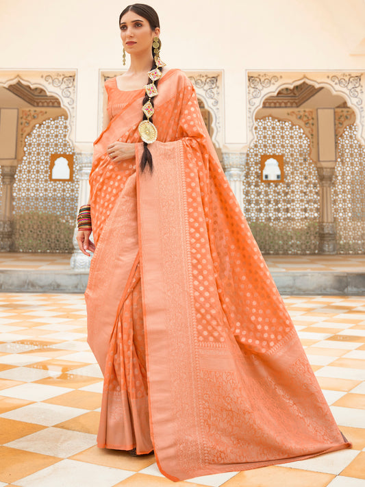 Peach Woven Kanjivaram Saree
