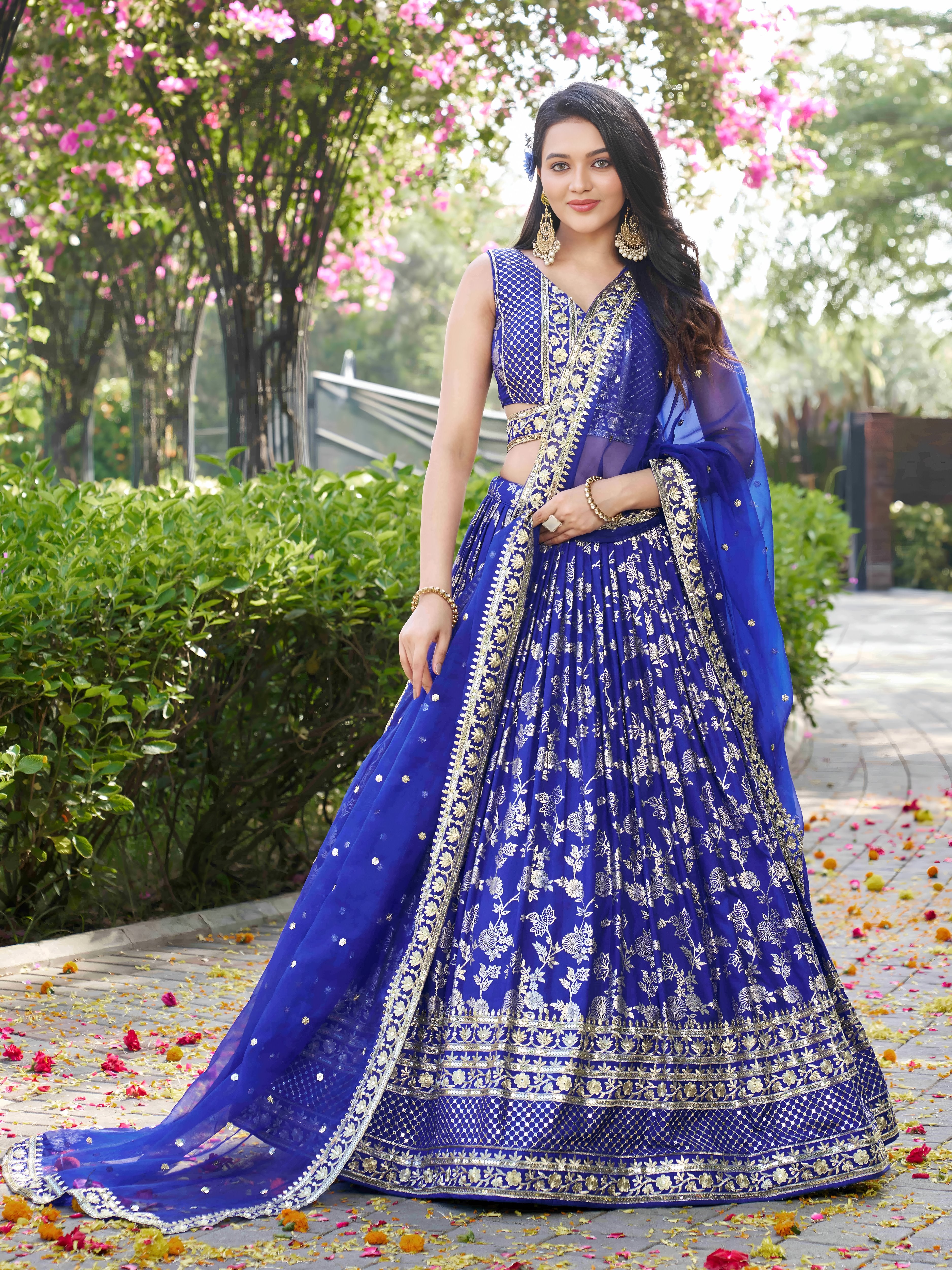ROYAL BLUE DOLA SILK LEHENGA CHOLI