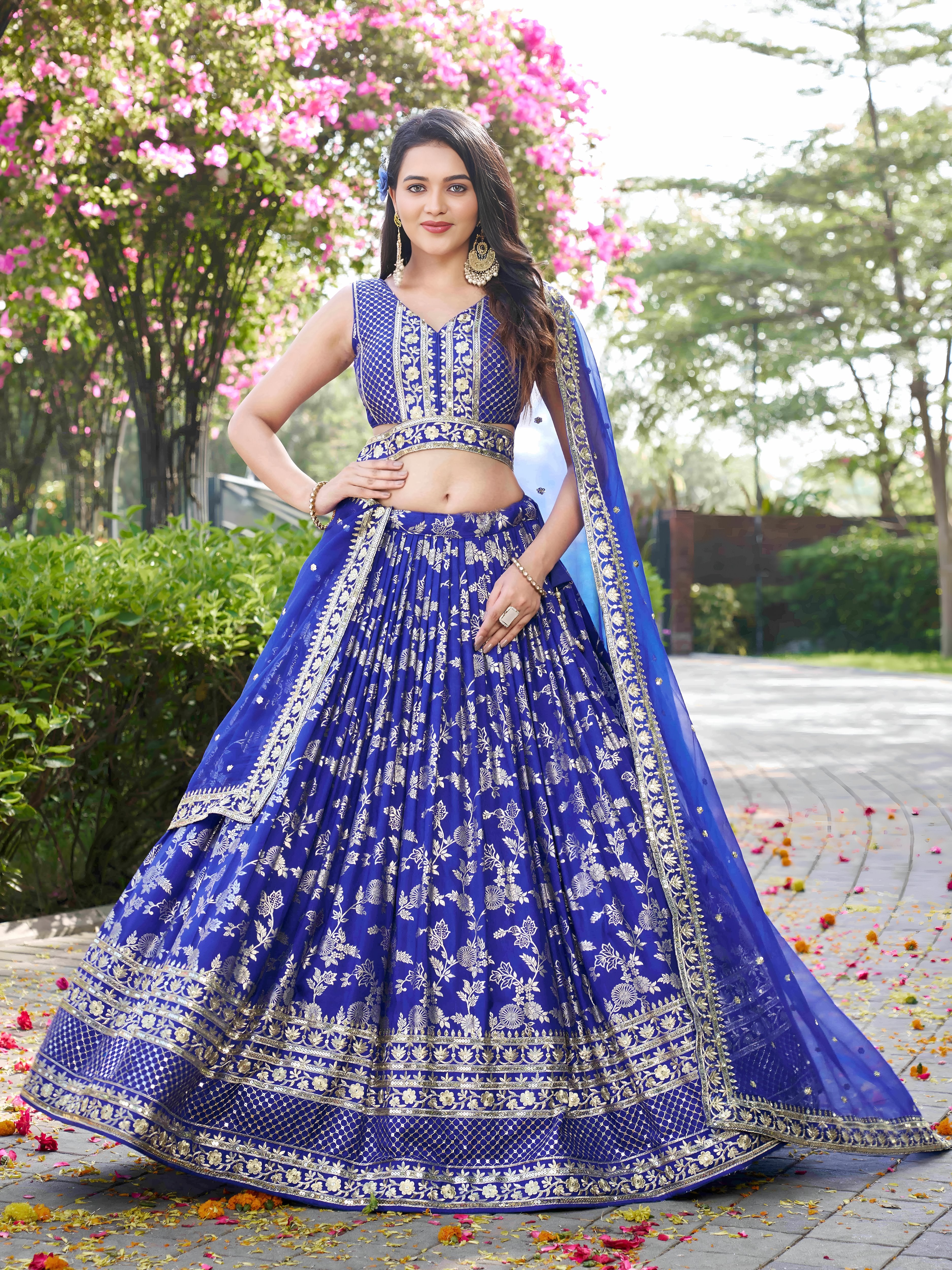 ROYAL BLUE DOLA SILK LEHENGA CHOLI