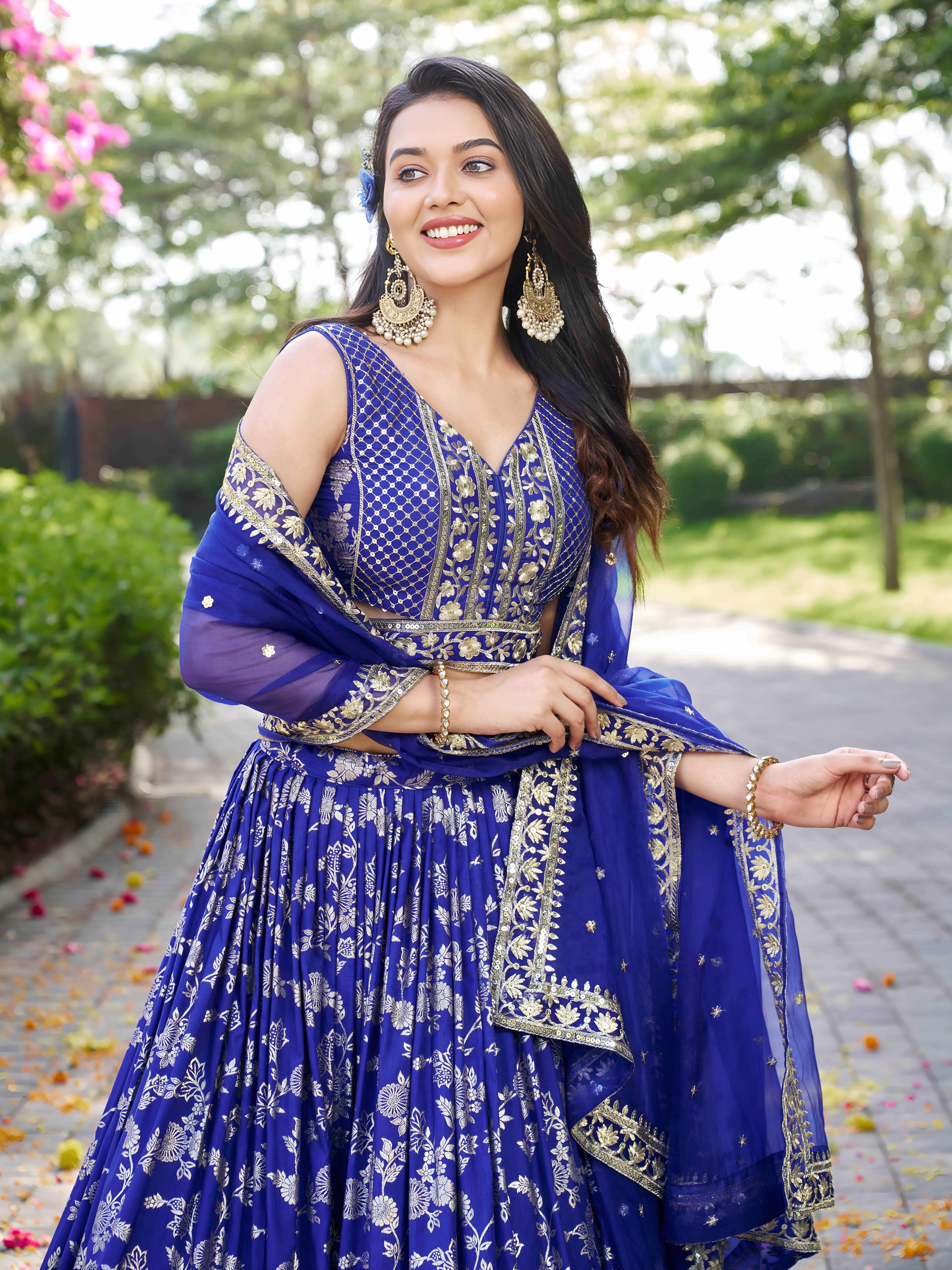 ROYAL BLUE DOLA SILK LEHENGA CHOLI