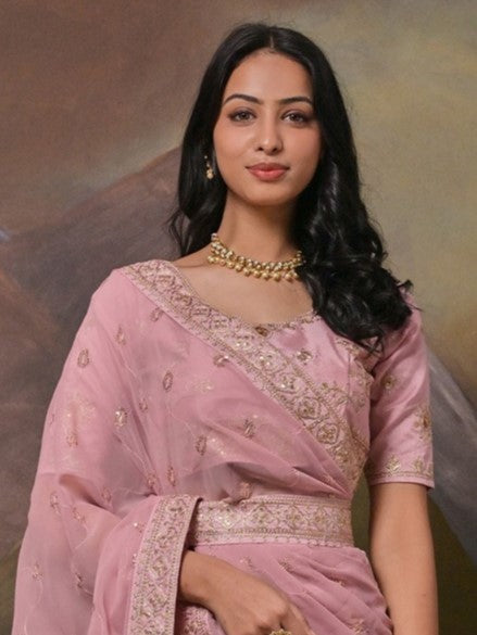 Baby Pink Georgette Saree
