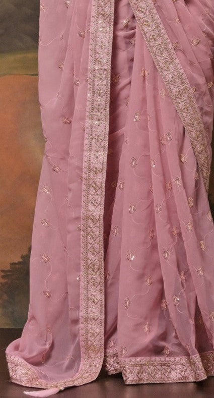 Baby Pink Georgette Saree