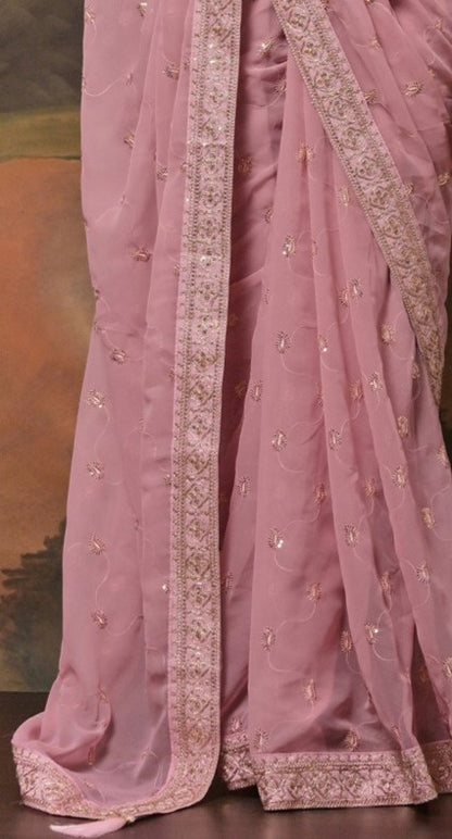 Baby Pink Georgette Saree