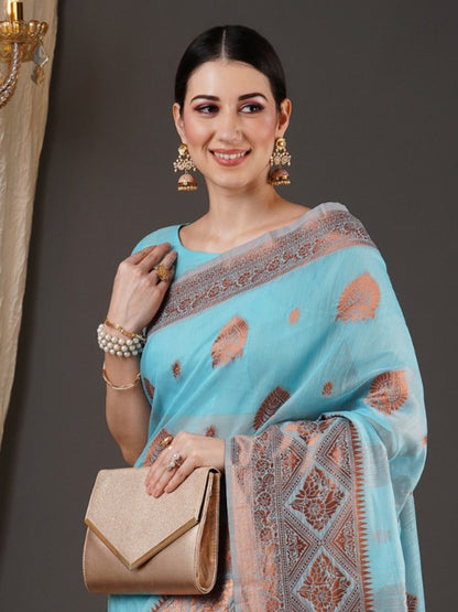 Sky Blue Bagh Woven design Banarasi Silk Saree