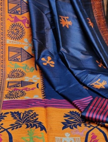 Blue Handloom Raw Silk Saree