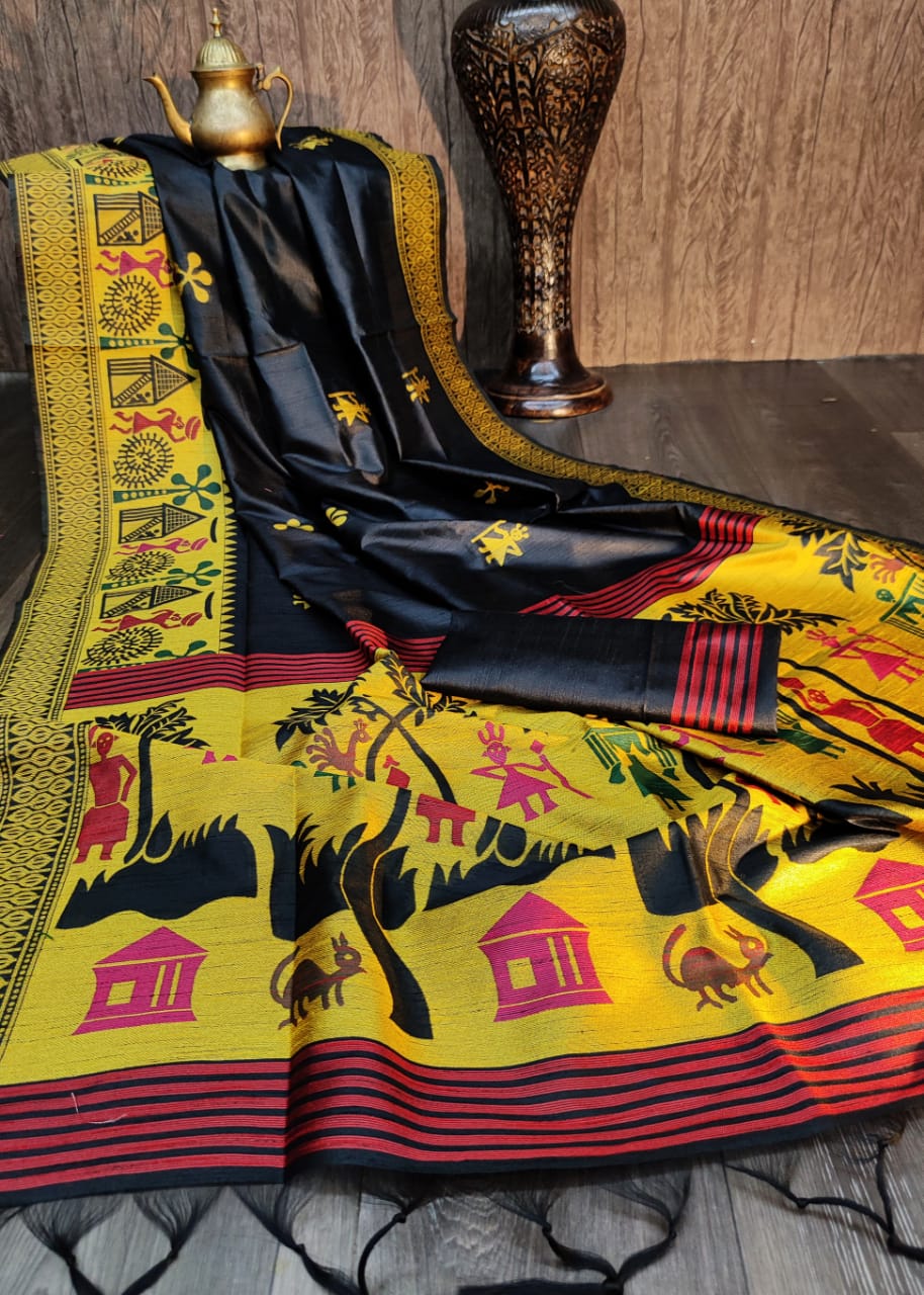 Deep Blue Handloom Raw Silk Saree