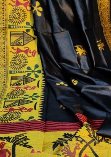 Deep Blue Handloom Raw Silk Saree