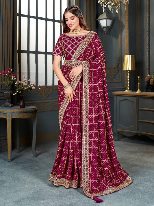 Dark Maroon Bandhani Silk Saree