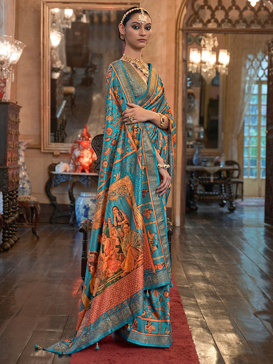 Sky Blue Designer Banarasi Silk Saree