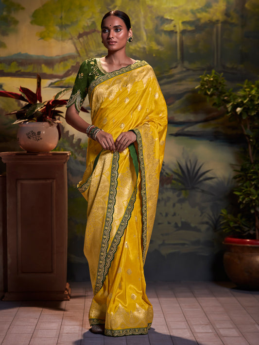 Yellow Woven Banarasi Silk Saree