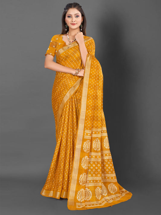 Yellow Bandhani Silk Saree