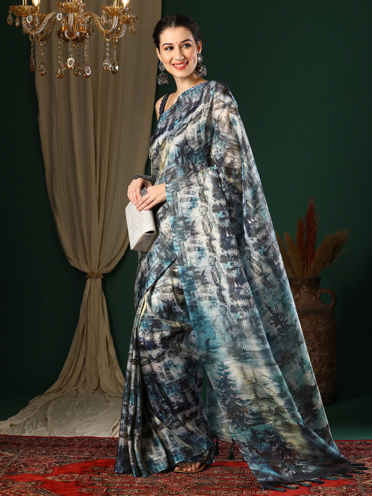Blue Shade Abstract Organza Saree