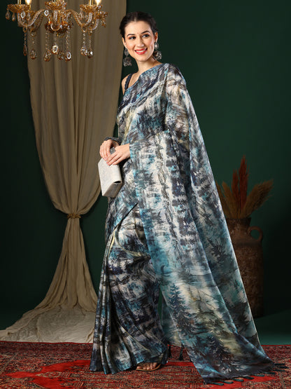 Blue Shade Abstract Organza Saree