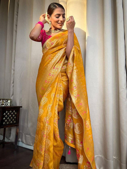 Yellow Woven Banarasi Saree