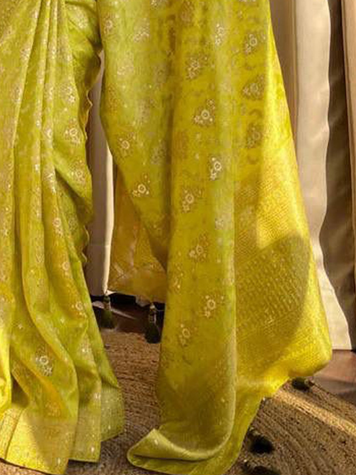 Lime Green Woven Banarasi Silk Saree