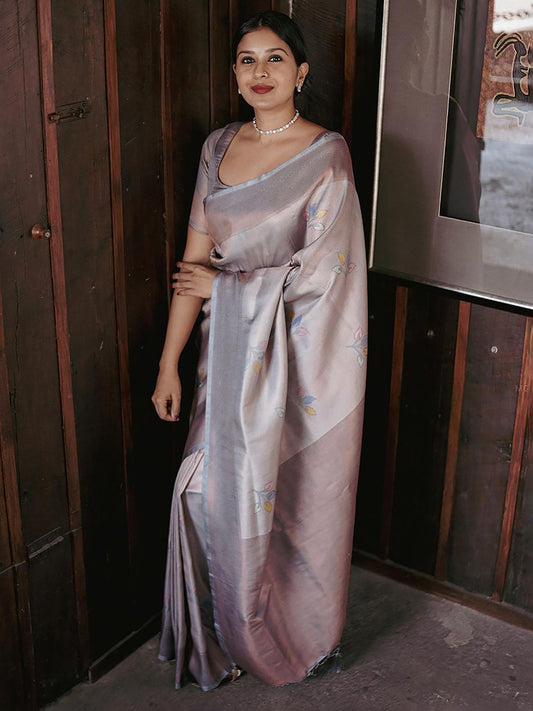 Beige Woven Banarasi Silk Saree