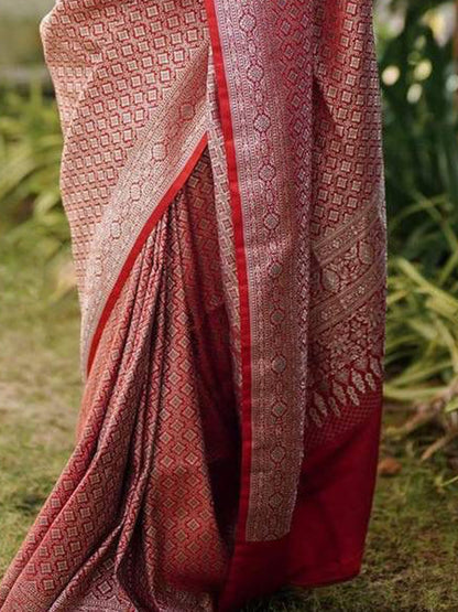 Gulal Red Woven Banarasi Saree