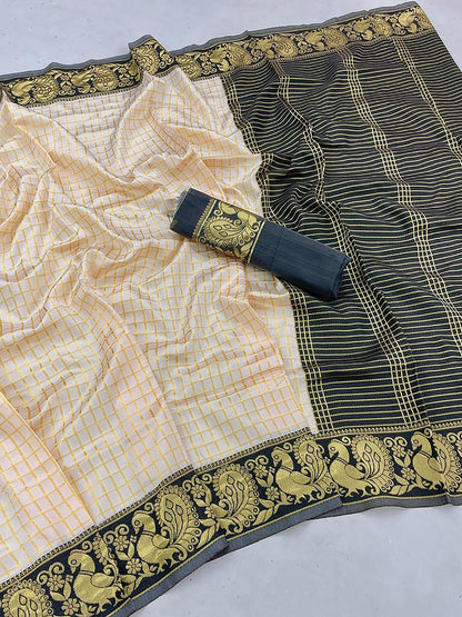 White & Green Woven Banarasi Saree