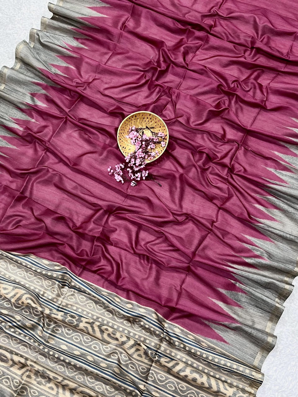 Rouge Pink Desi Tussar silk Saree