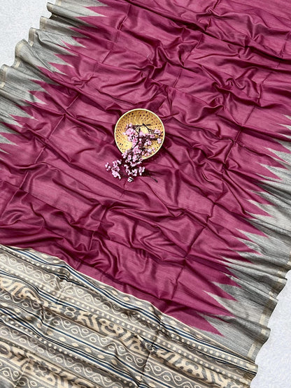 Rouge Pink Desi Tussar silk Saree