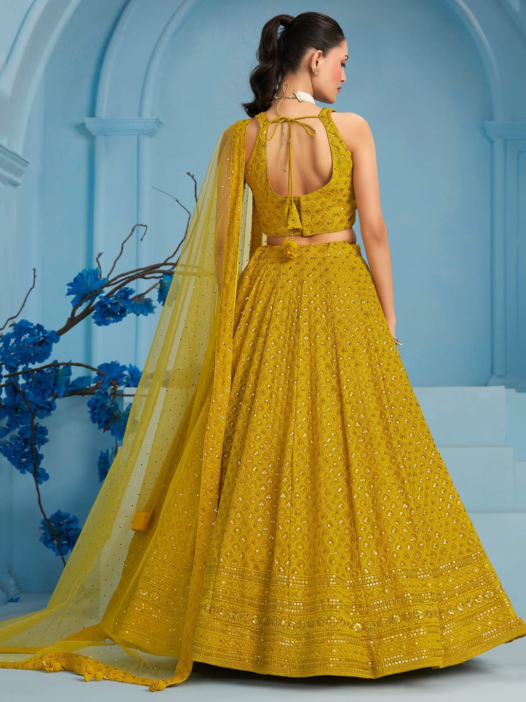 SUNFLOWER YELLOW GEORGETTE BRIDESMAID LEHENGA CHOLI