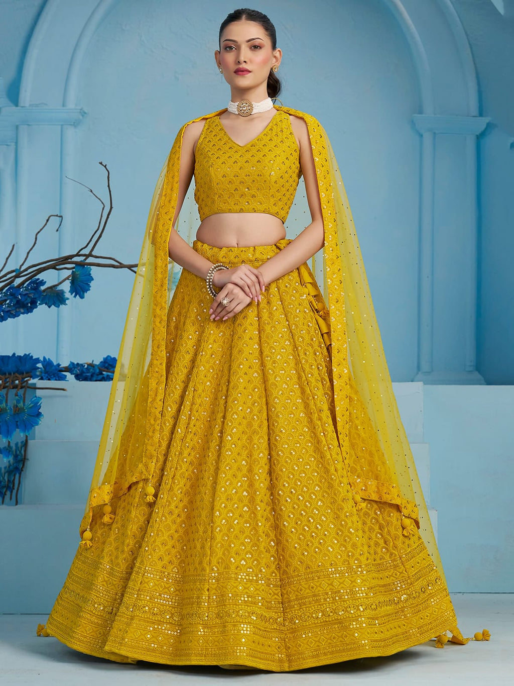 SUNFLOWER YELLOW GEORGETTE BRIDESMAID LEHENGA CHOLI