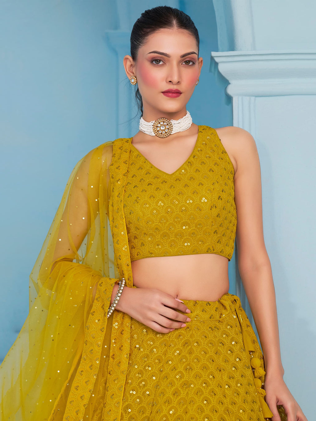 SUNFLOWER YELLOW GEORGETTE BRIDESMAID LEHENGA CHOLI