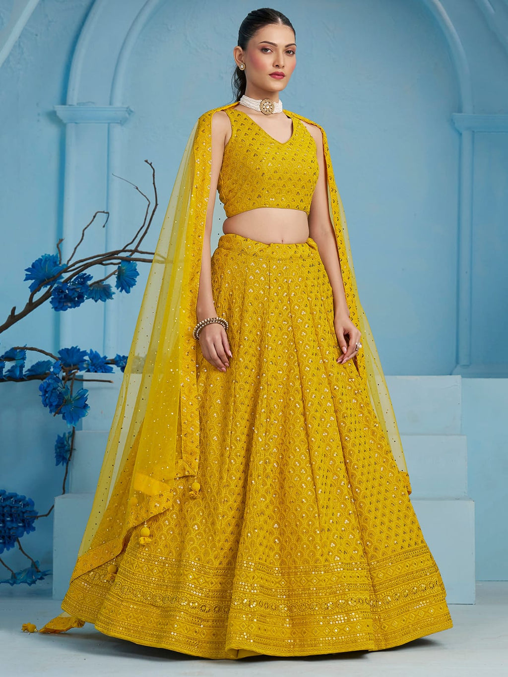 SUNFLOWER YELLOW GEORGETTE BRIDESMAID LEHENGA CHOLI