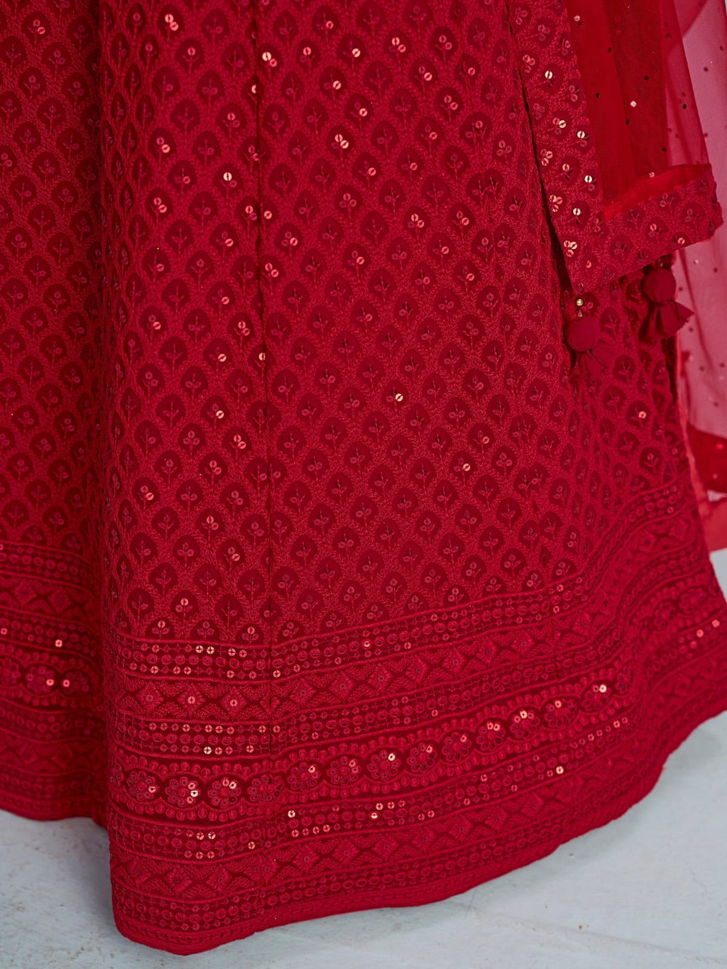 ROSE RED GEORGETTE BRIDESMAID LEHENGA CHOLI
