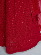 ROSE RED GEORGETTE BRIDESMAID LEHENGA CHOLI
