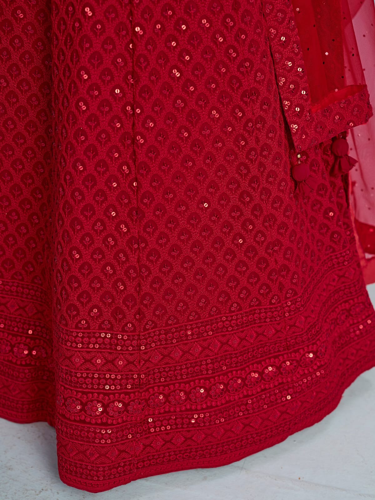 ROSE RED GEORGETTE BRIDESMAID LEHENGA CHOLI