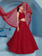 ROSE RED GEORGETTE BRIDESMAID LEHENGA CHOLI
