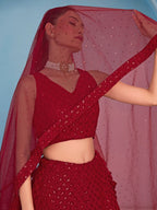 ROSE RED GEORGETTE BRIDESMAID LEHENGA CHOLI