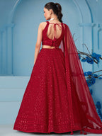ROSE RED GEORGETTE BRIDESMAID LEHENGA CHOLI