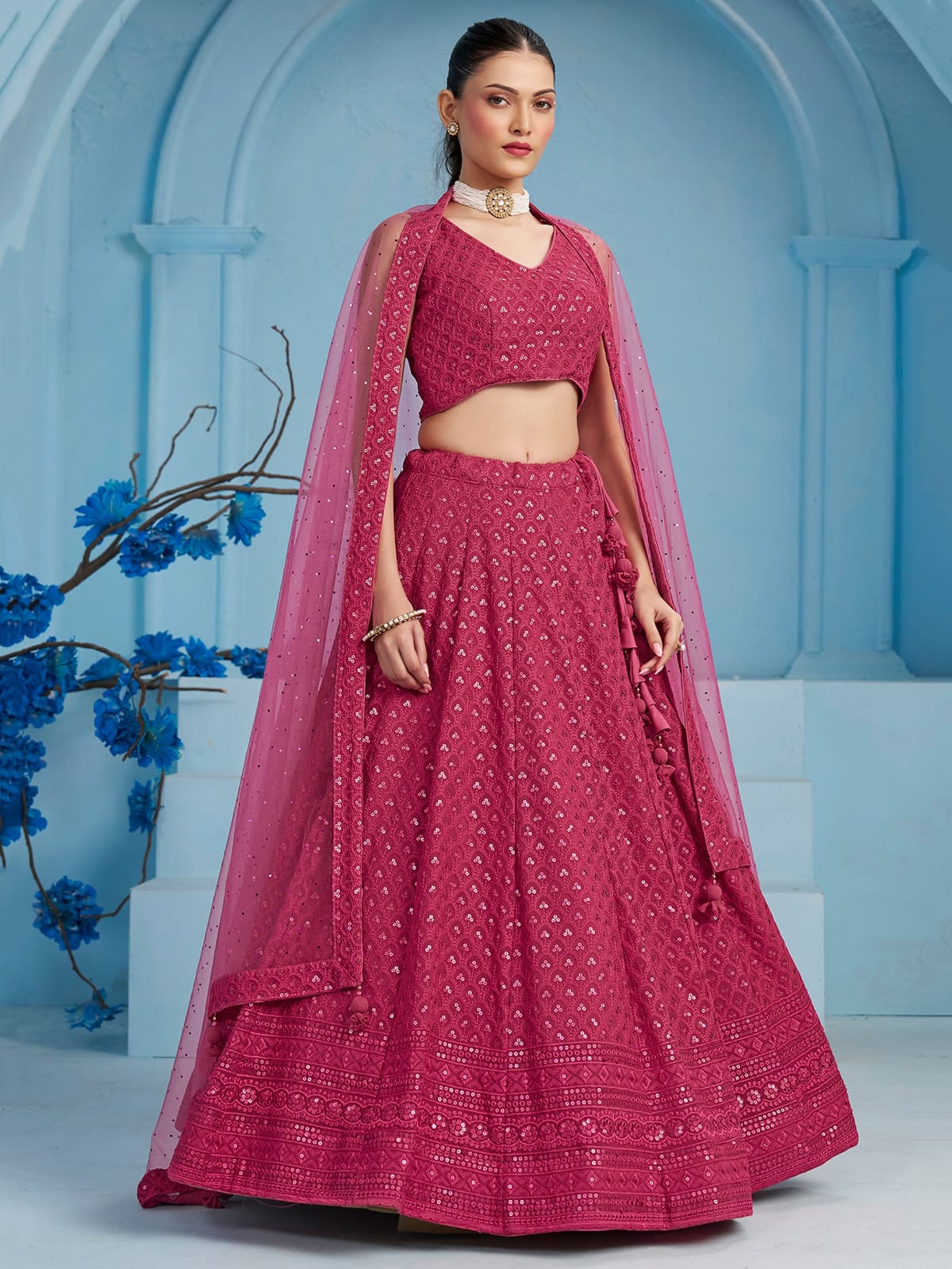 LOTUS PINK GEORGETTE BRIDESMAID LEHENGA CHOLI