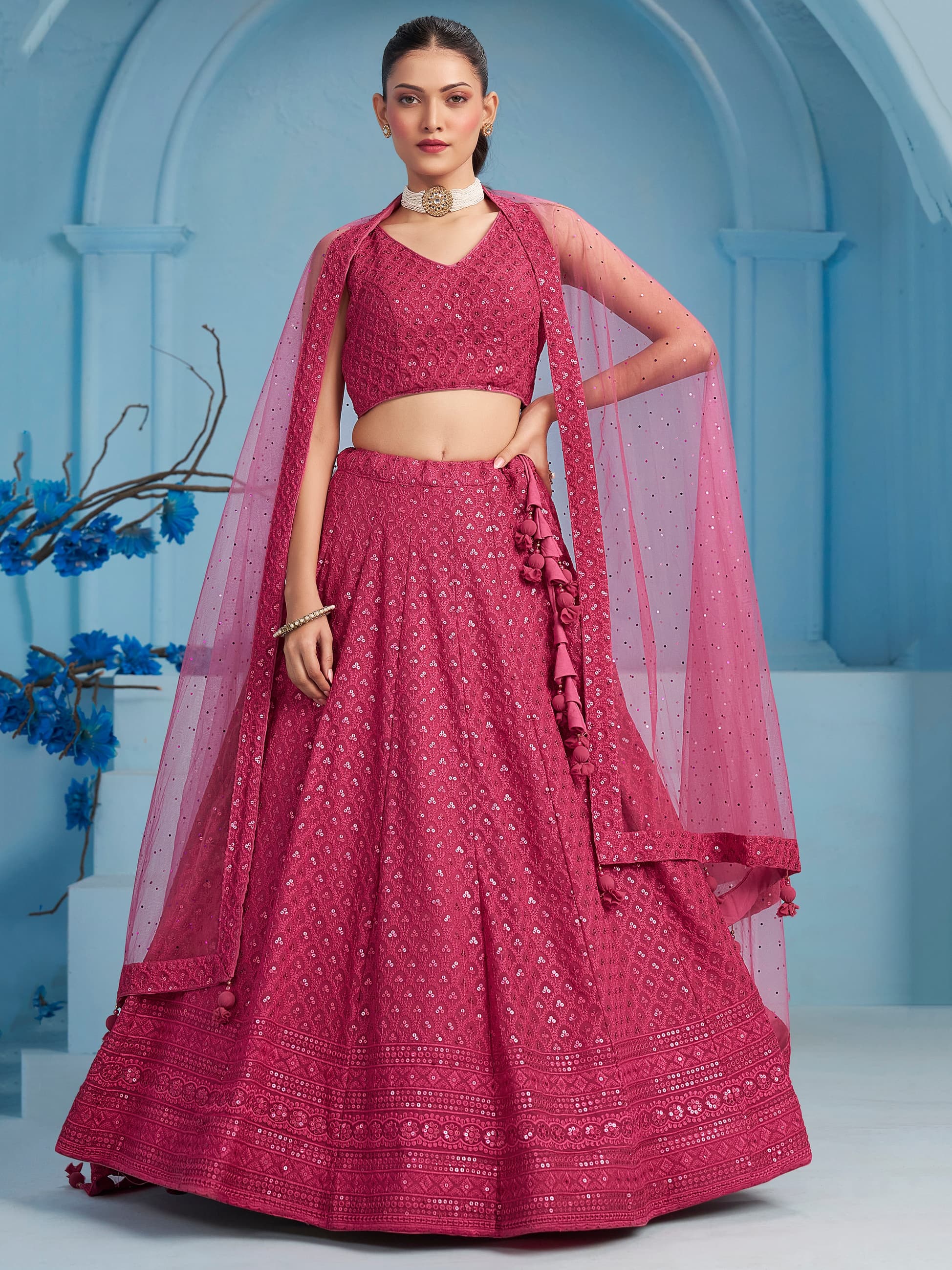 LOTUS PINK GEORGETTE BRIDESMAID LEHENGA CHOLI