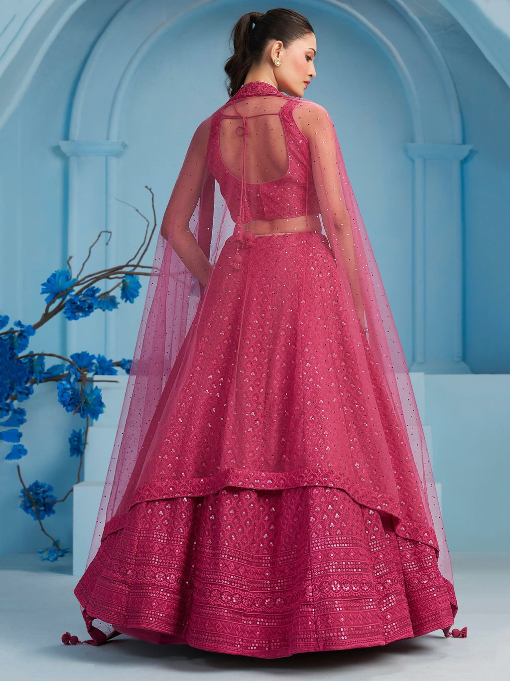 LOTUS PINK GEORGETTE BRIDESMAID LEHENGA CHOLI