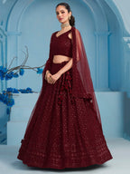 MAROON GEORGETTE BRIDESMAID LEHENGA CHOLI