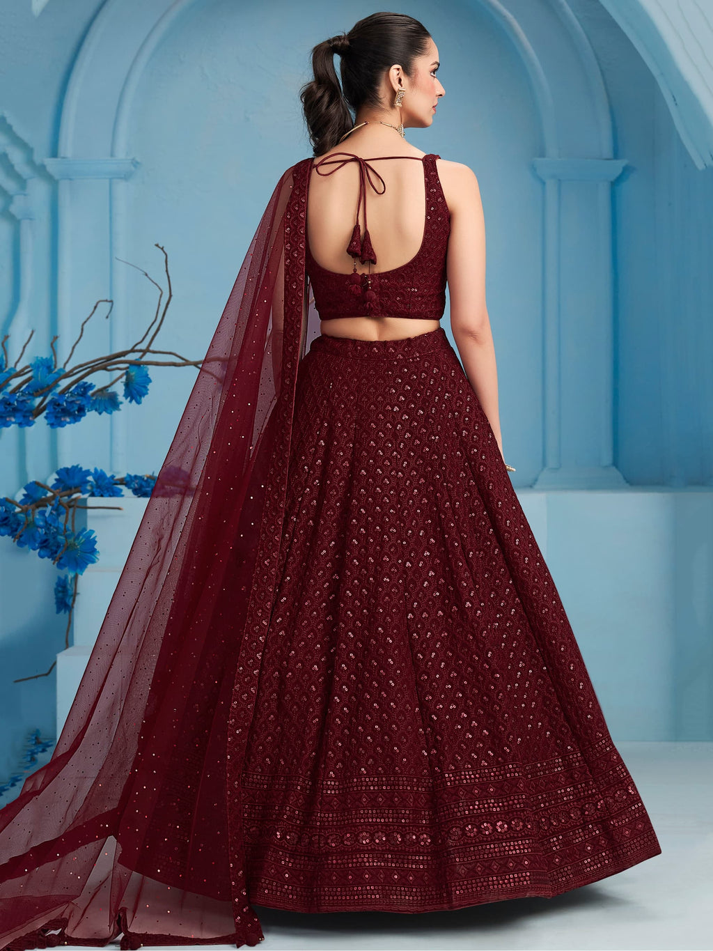 MAROON GEORGETTE BRIDESMAID LEHENGA CHOLI