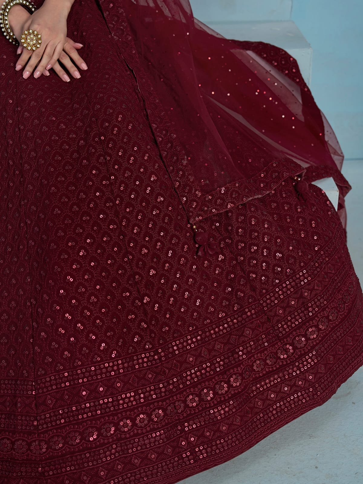 MAROON GEORGETTE BRIDESMAID LEHENGA CHOLI