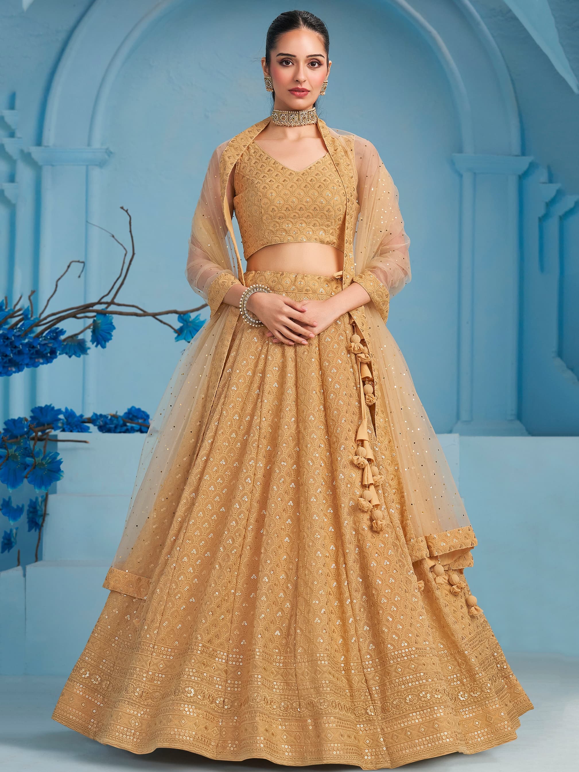 BEIGE GEORGETTE BRIDESMAID LEHENGA CHOLI